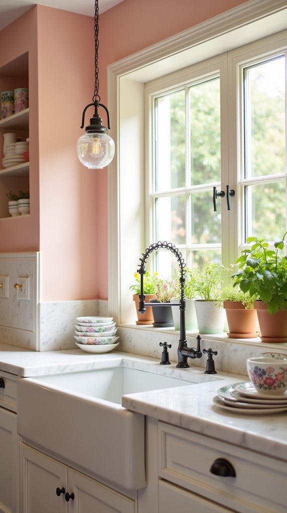 cozy pastel pink kitchen