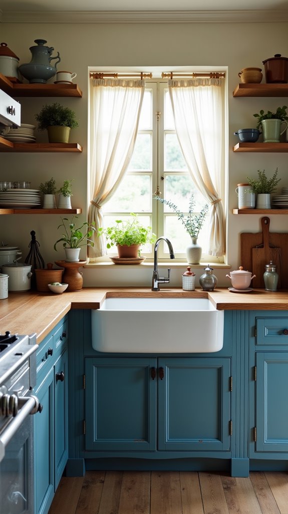 cozy rustic blue cabinets