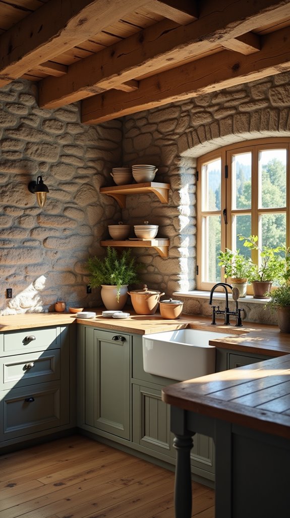cozy wood and stone kitchen