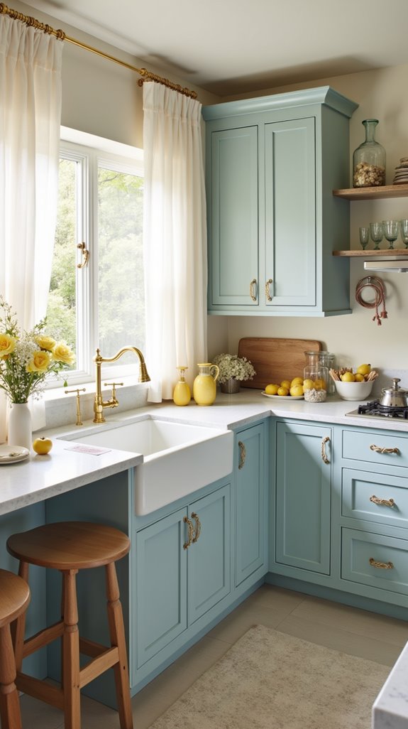 dusty blue and yellow