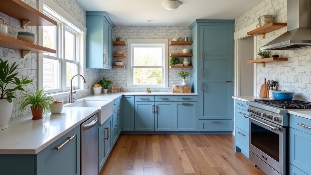 efficient small blue kitchens