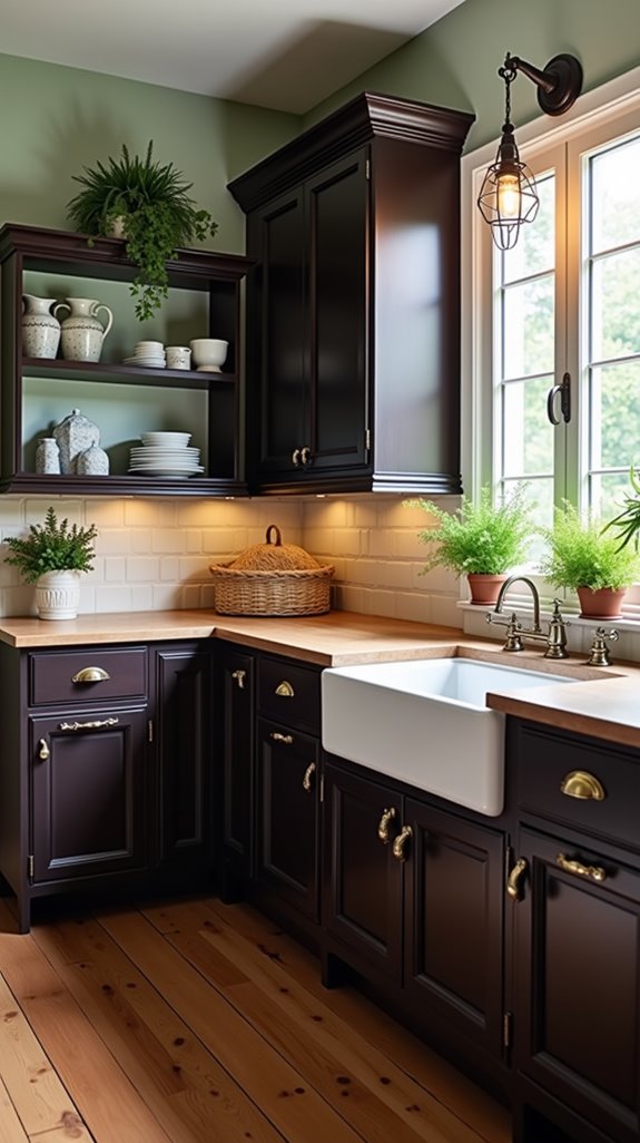 espresso cabinets enhance vintage charm