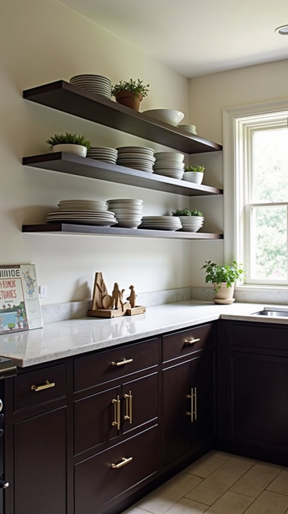 espresso cabinets open shelving