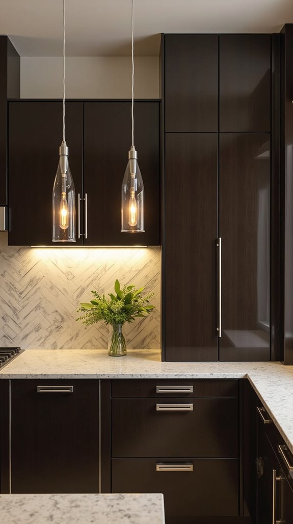 espresso cabinets pendant lighting