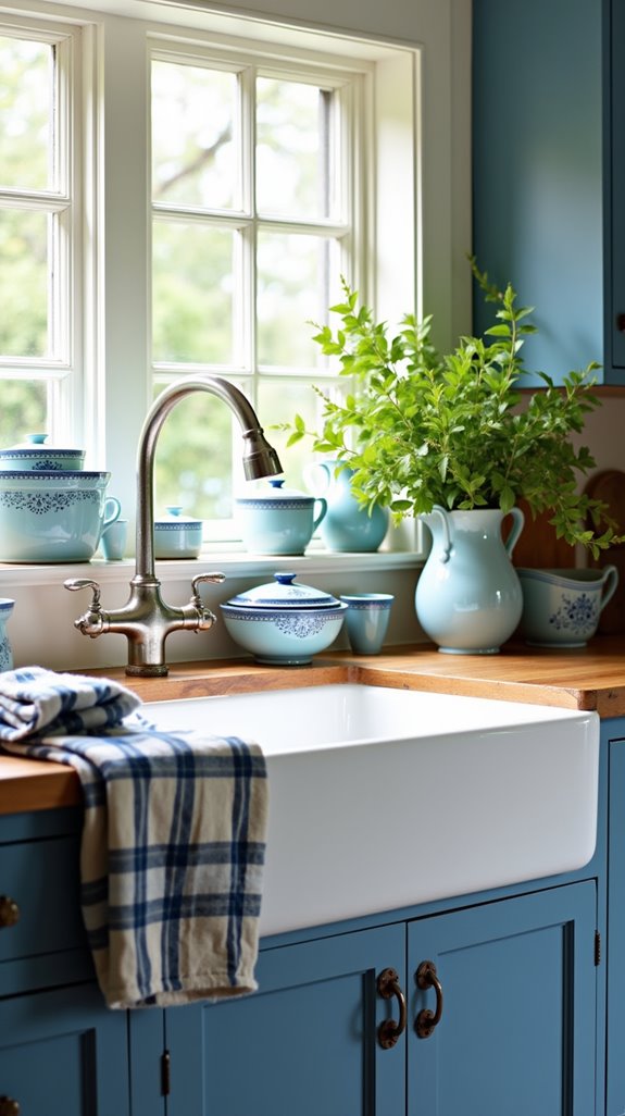 farmhouse sink blue accents
