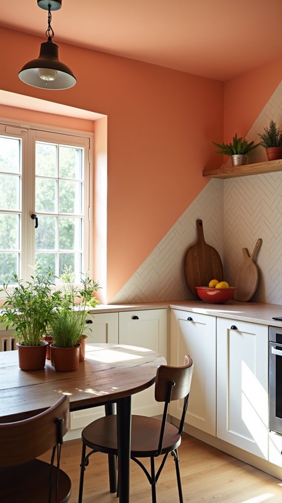 geometric peach kitchen walls