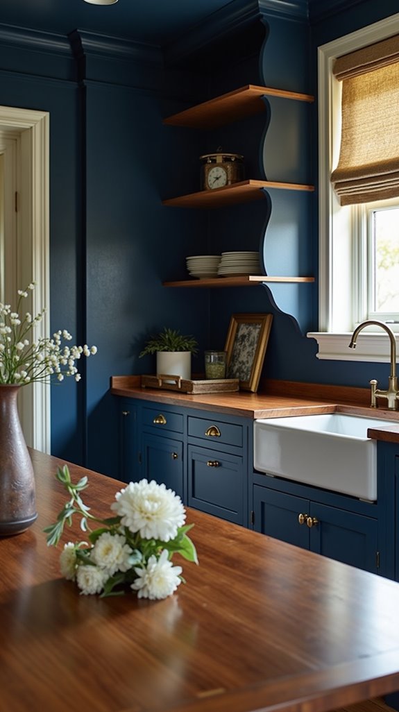 indigo walls warm wood