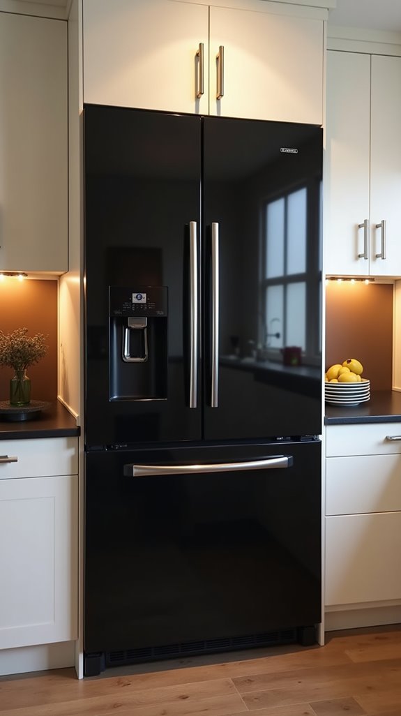light cabinetry black fridge