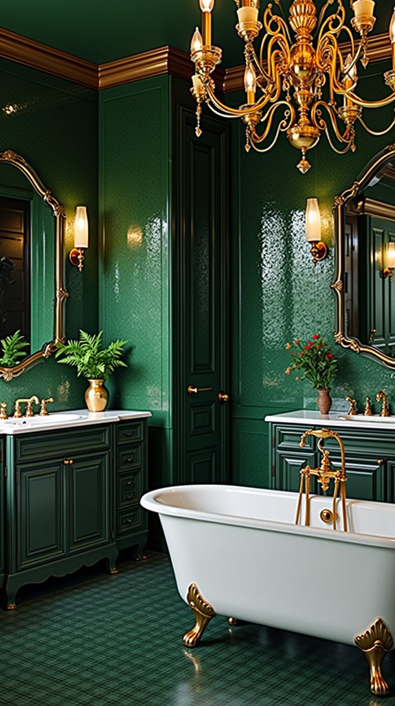 luxe green and gold bathroom
