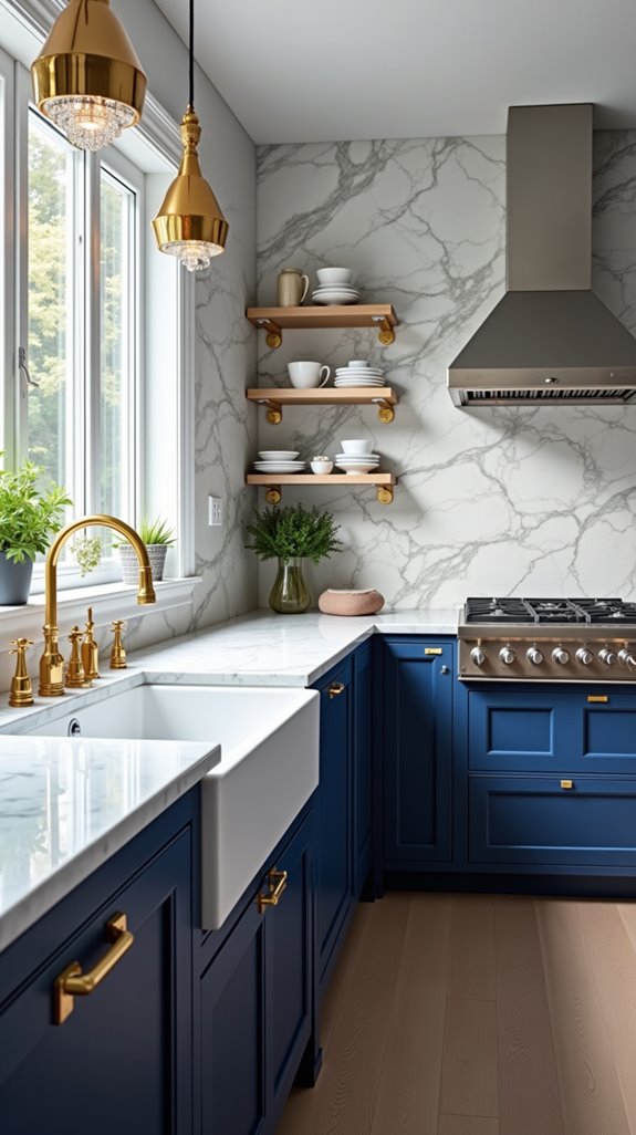luxurious blue and white fixtures