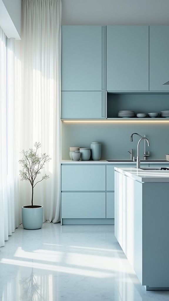 minimalist pale blue kitchen
