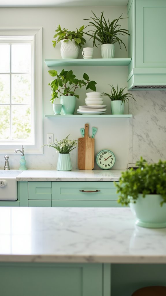 mint accents brighten kitchen