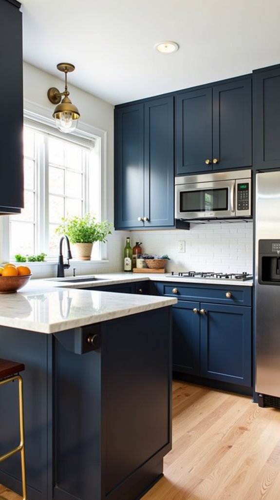 mixed metals blue kitchen
