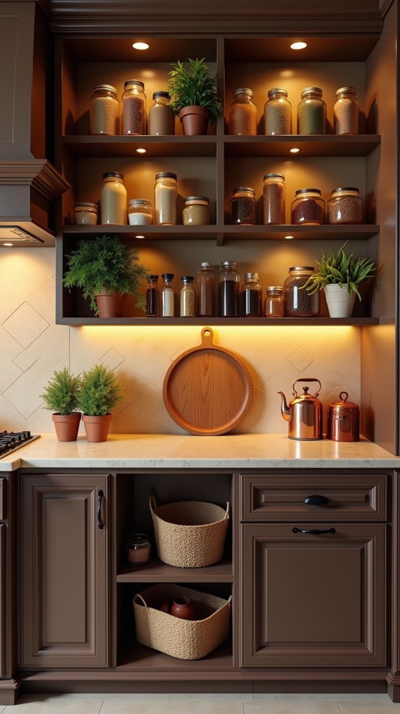 mocha open shelving ideas