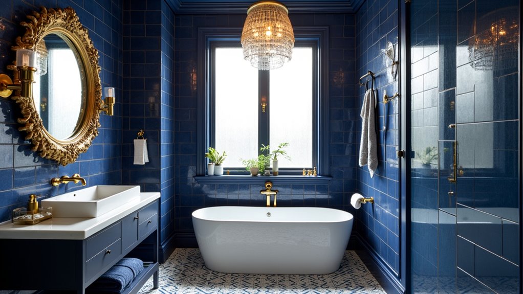 modern blue and gold bathrooms