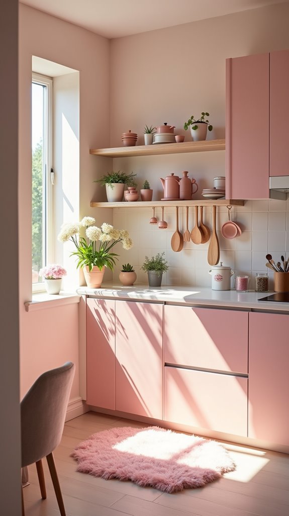 monochromatic pink kitchen decor