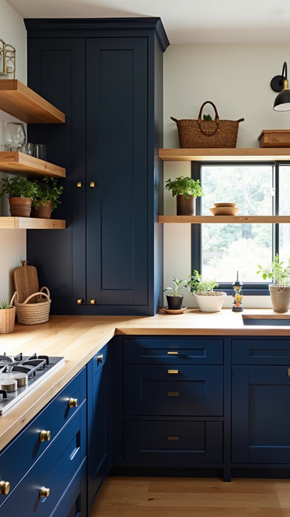 navy blue and wood