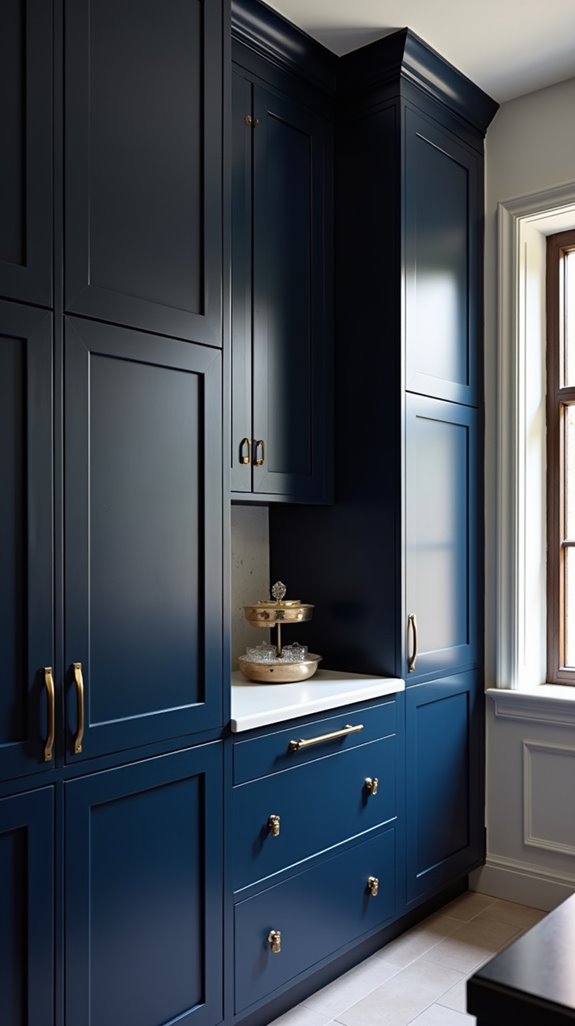 navy blue cabinets brass elegance