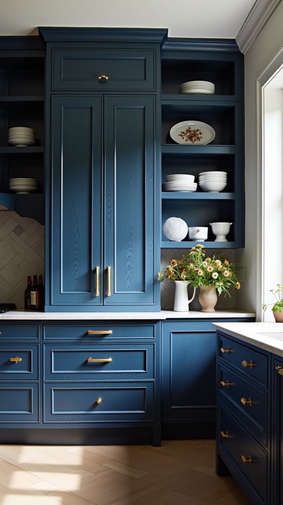 navy blue textured cabinets