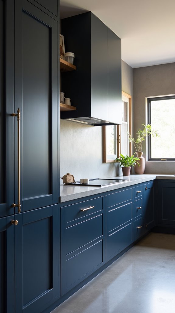 navy blue with concrete countertops