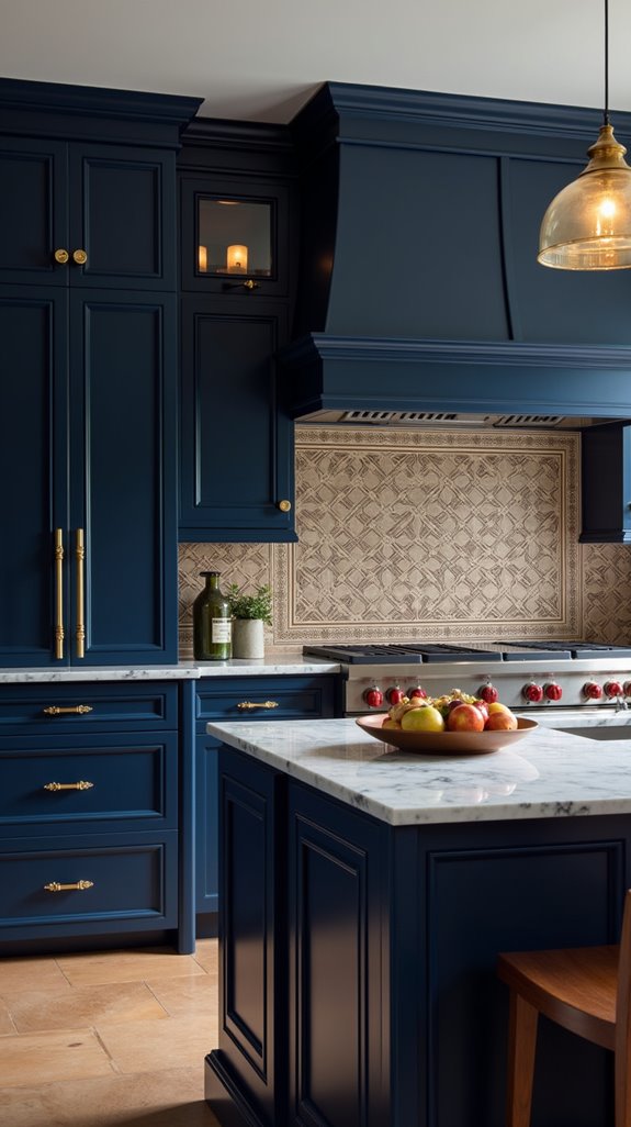 navy cabinets gold accents