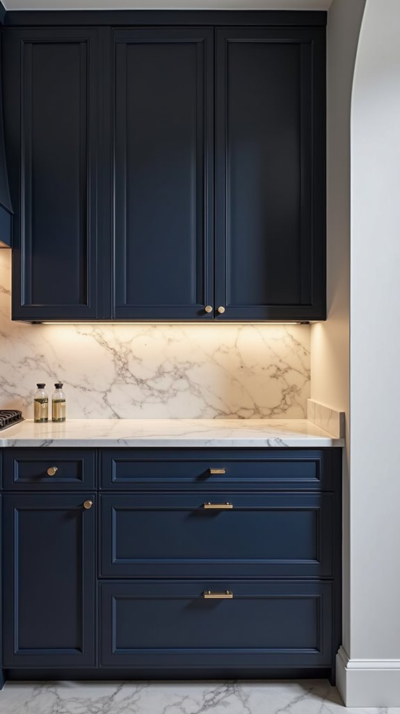 navy cabinets marble elegance