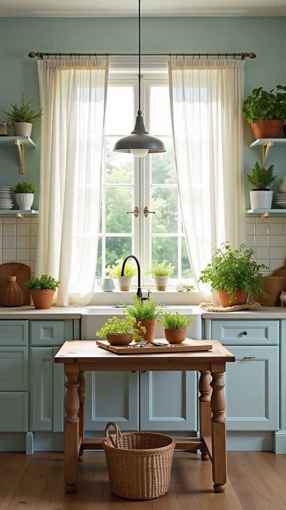 pale blue nature inspired kitchen