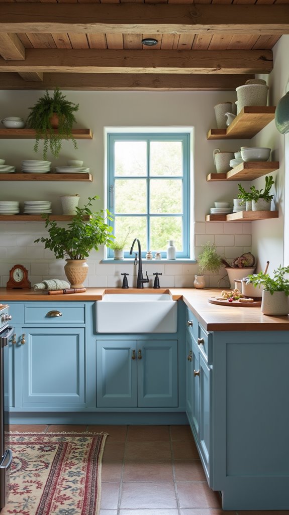 rustic kitchen with blue accents