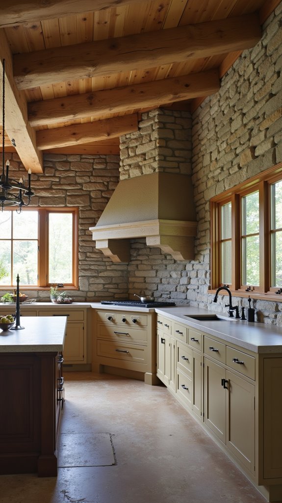 rustic kitchen with stone accents