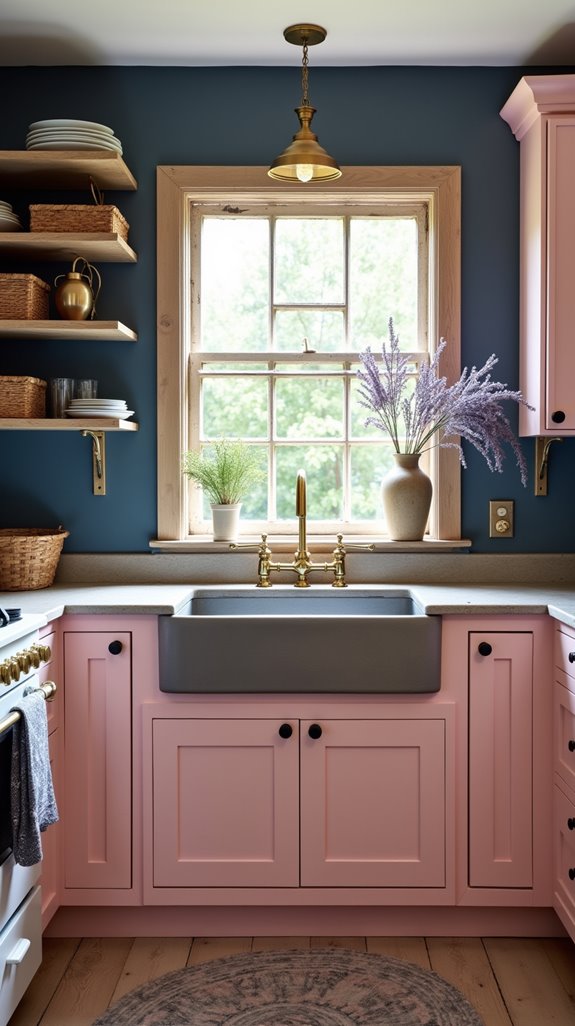 rustic pink navy kitchen design