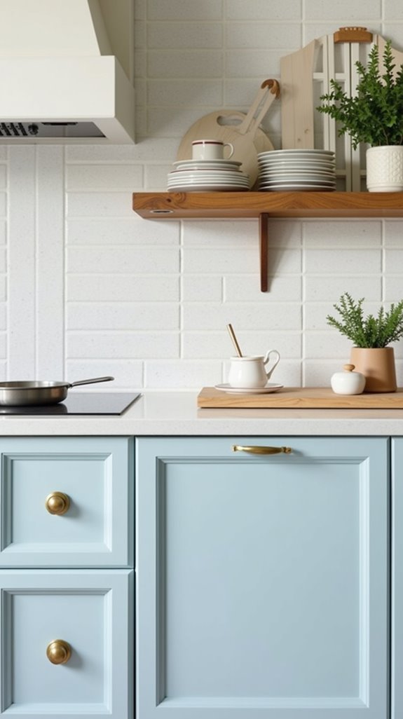 serene soft blue cabinets