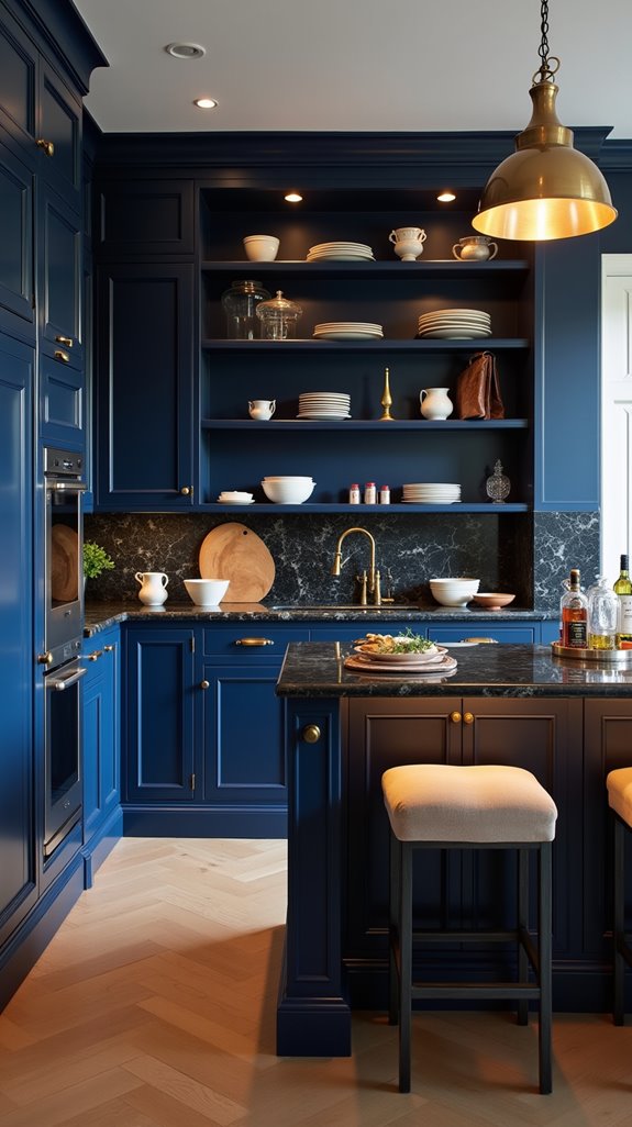 sophisticated navy blue kitchens
