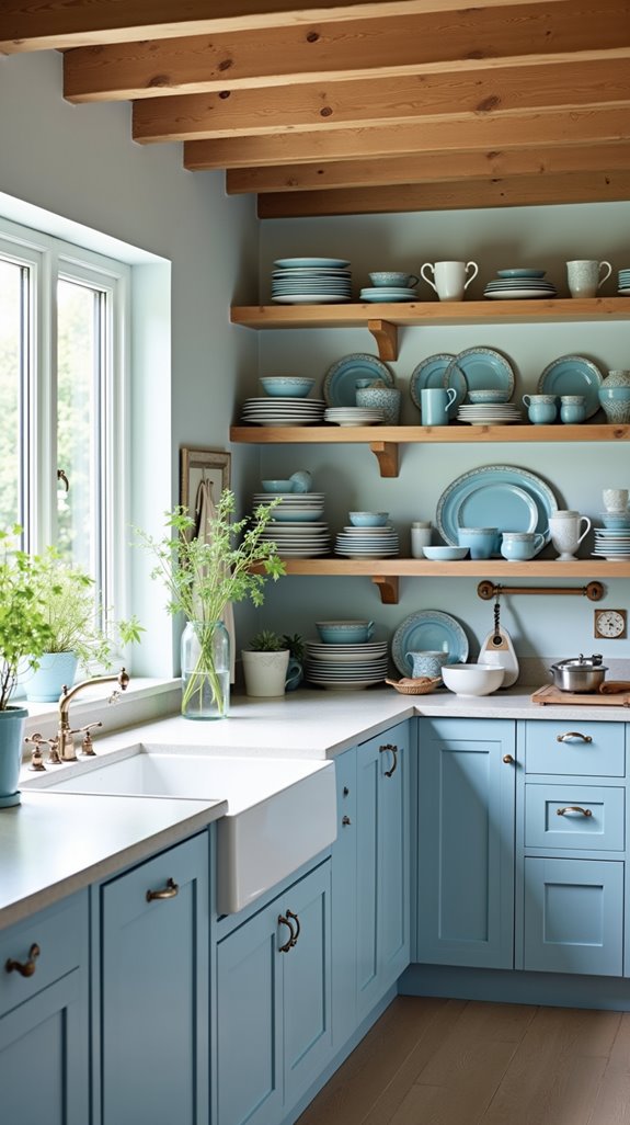 stylish blue dishware display