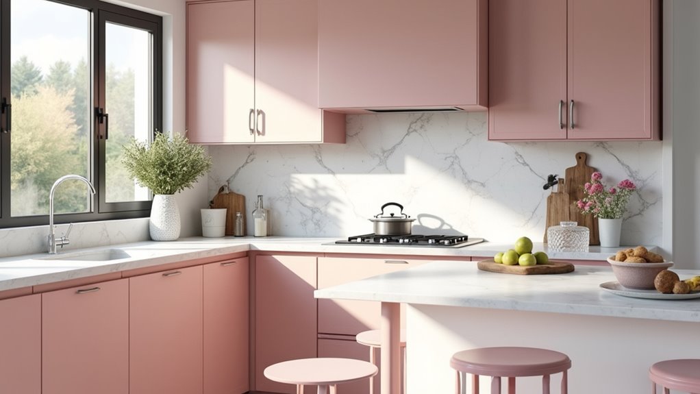 stylish pink and white kitchens