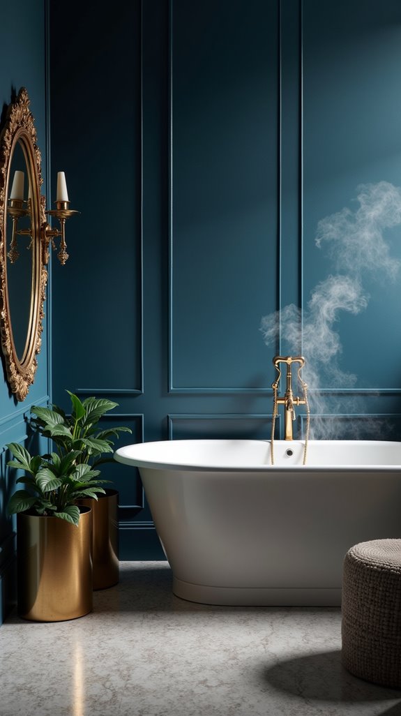 textured blue bathroom walls