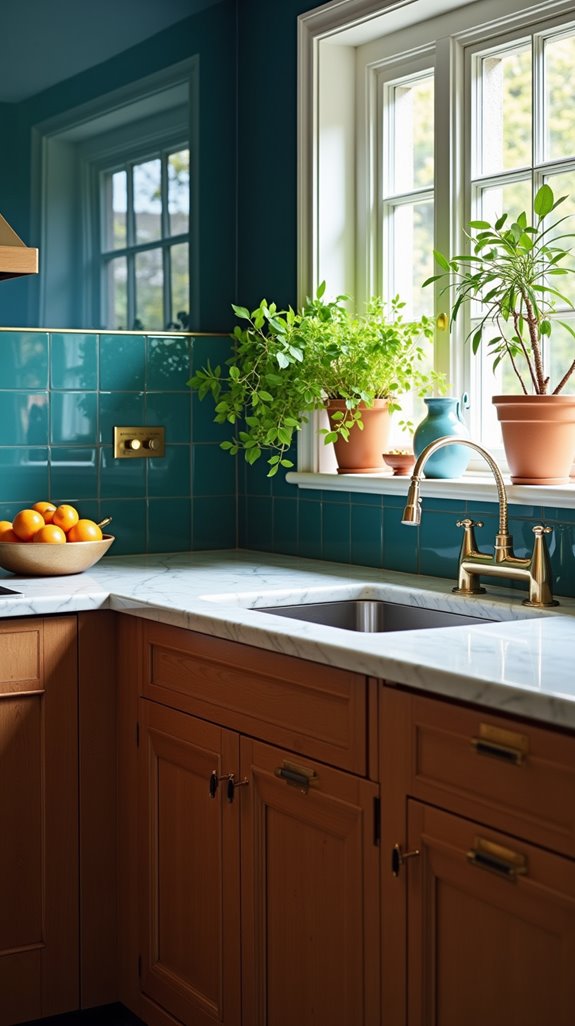 tranquil deep teal kitchen