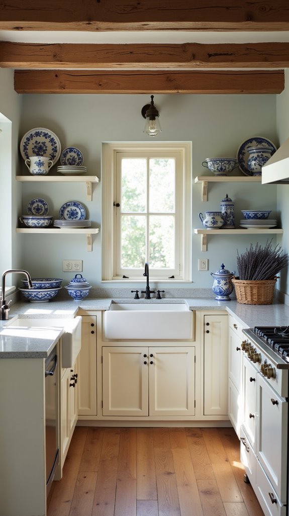 vintage blue dishware display