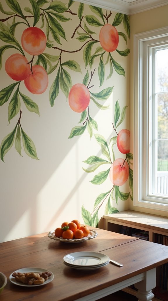 whimsical peach kitchen murals