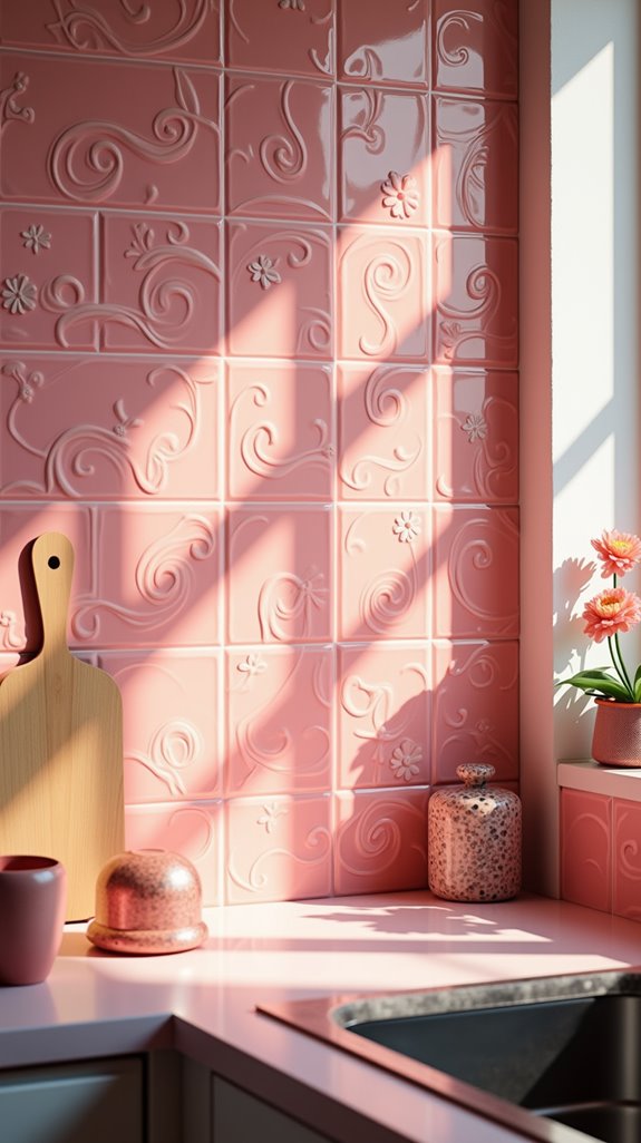 whimsical pink kitchen murals