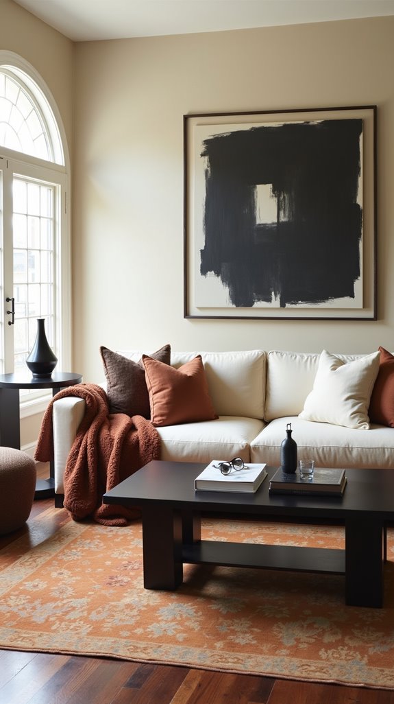 beige and dark accents