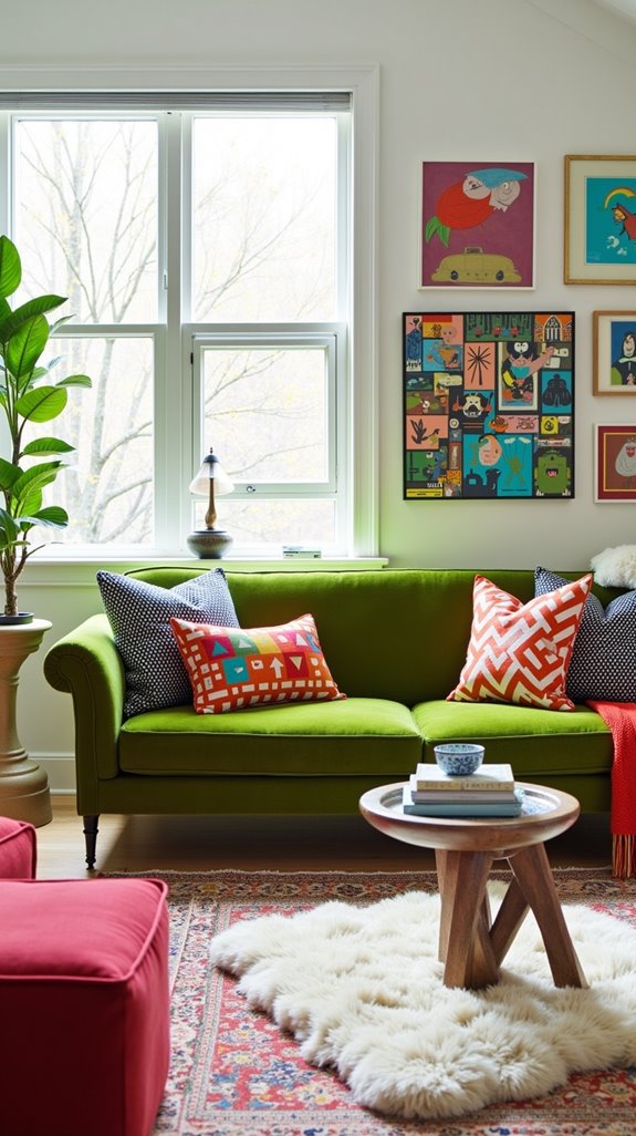 bold patterns for green sofa