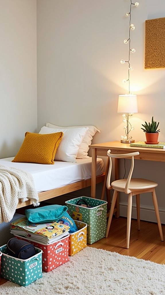 colorful bins for organization