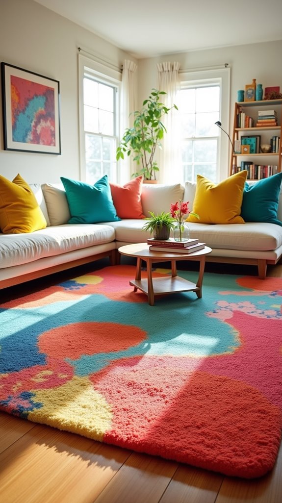 colorful rugs define spaces