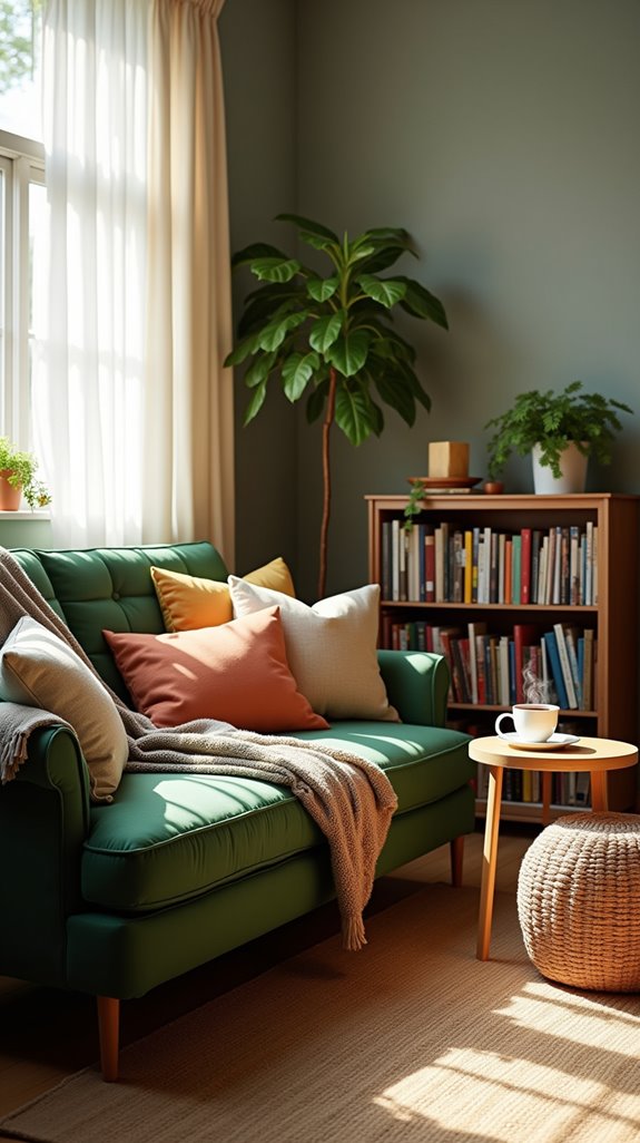 cozy green sofa nook