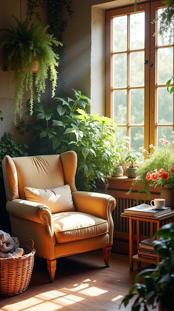 cozy nature inspired reading nook