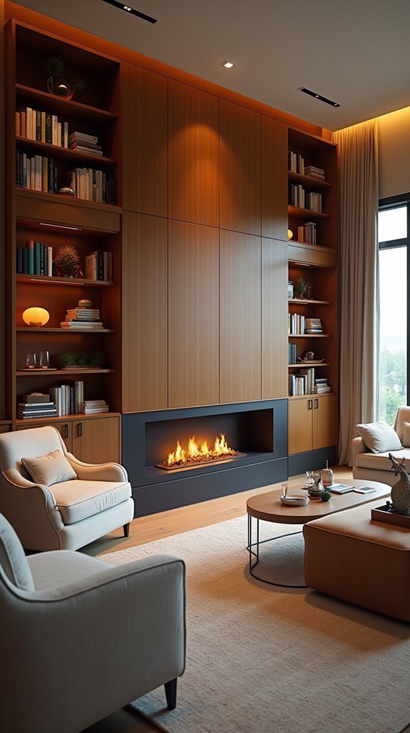 fireplace and bookshelf synergy