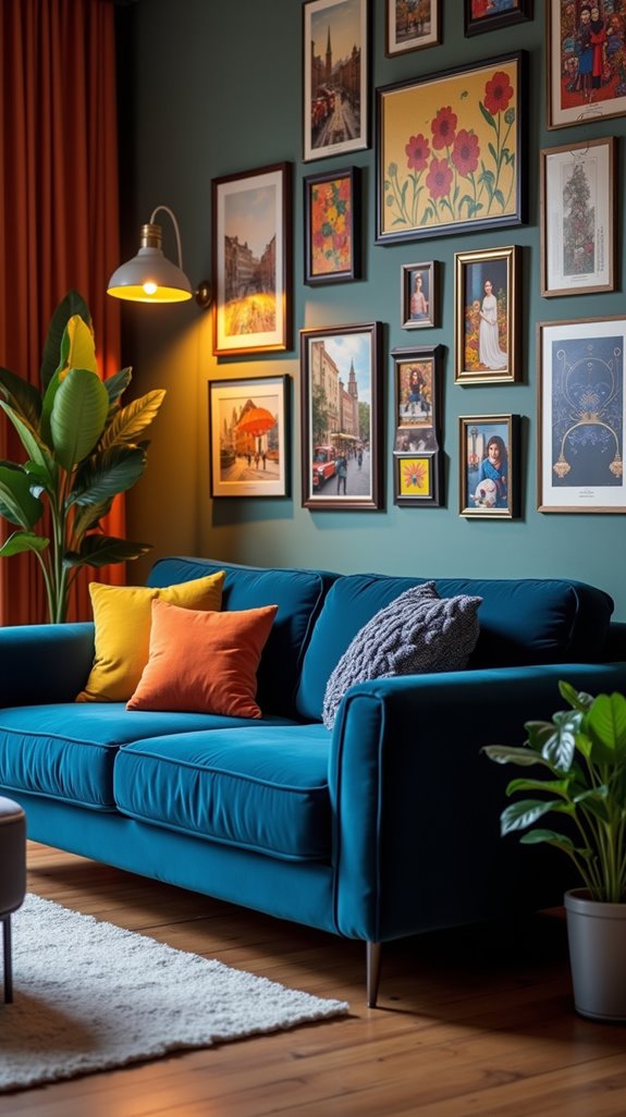 gallery wall behind sofa