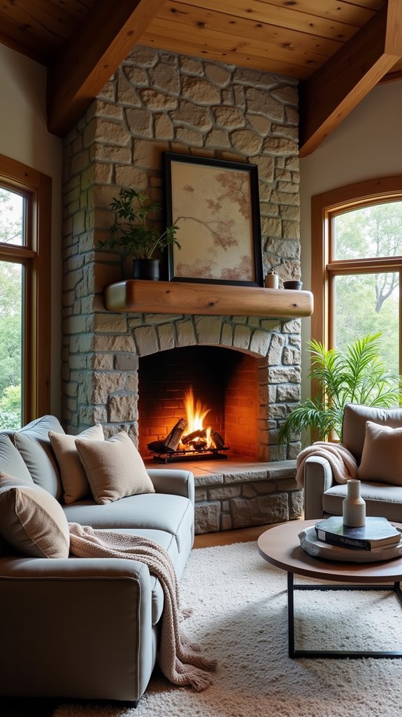 layering textures around fireplace
