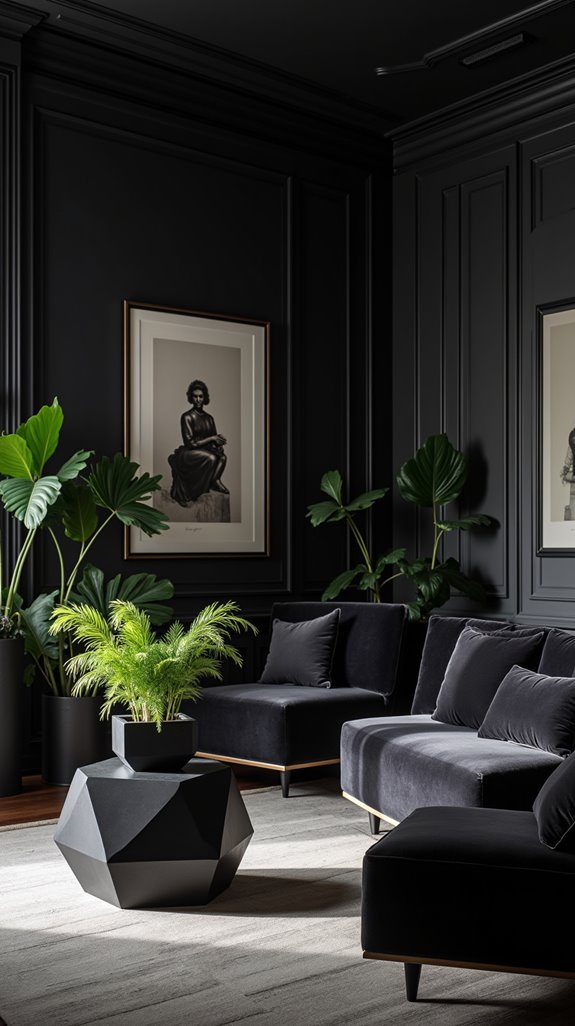 monochromatic black living room