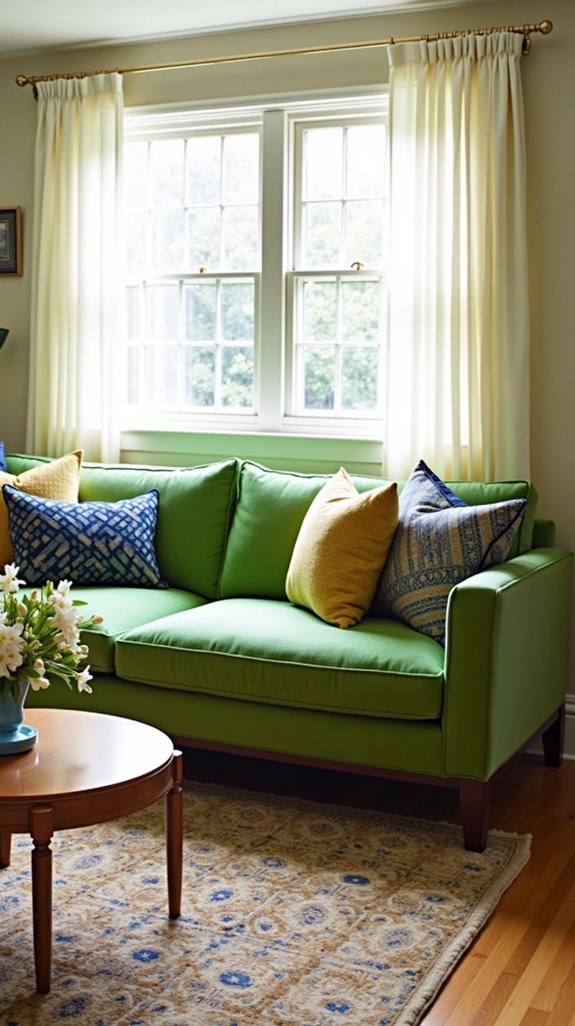 rugs enhancing green sofas